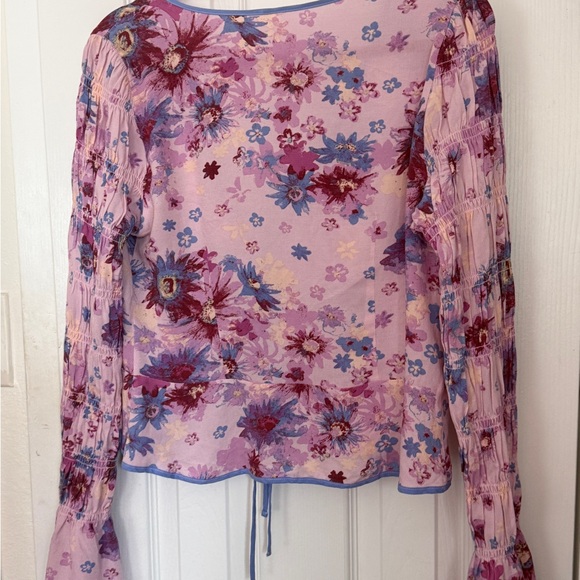 Free People Floral Lilac Tie-Front Blouse - Picture 6 of 11